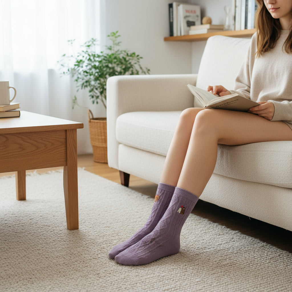 Bears Embroidered -Plain Seamless Socks