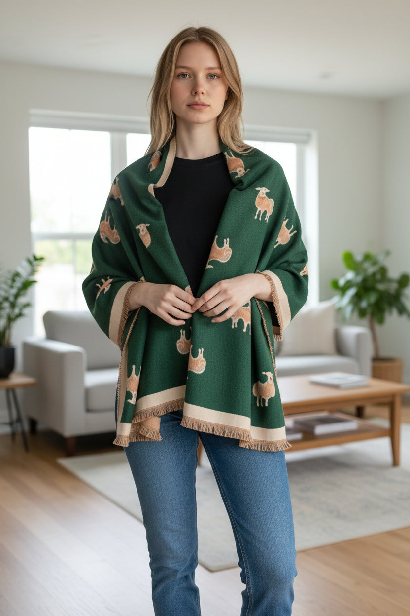 Happy Cute Woolly Sheep Print Winter Shawl Scarf Wrap Fashion Scarf Comes with a gift bag