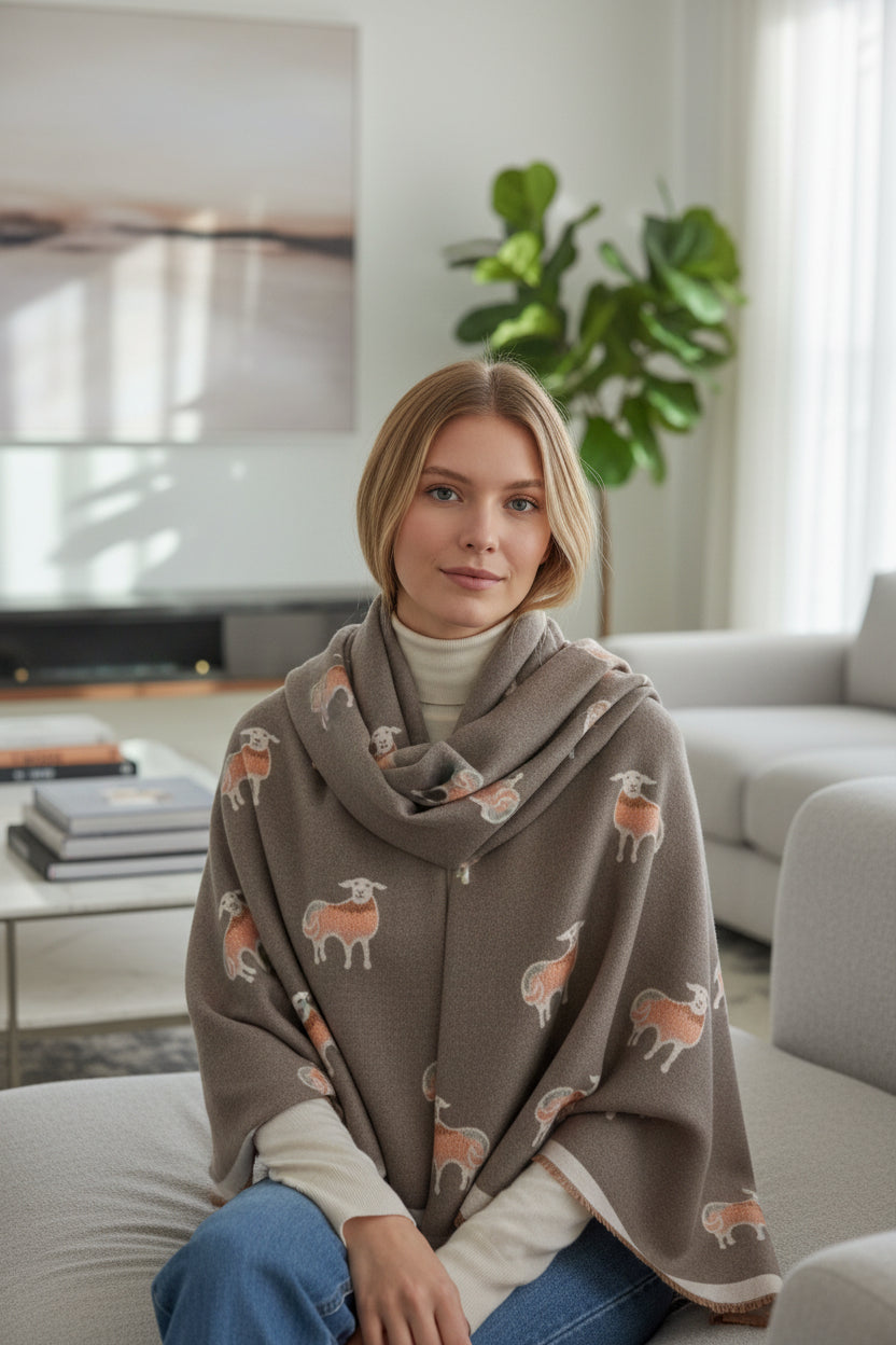 Happy Cute Woolly Sheep Print Winter Shawl Scarf Wrap Fashion Scarf Comes with a gift bag